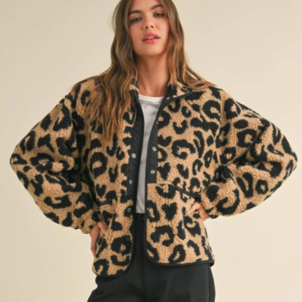 J4059 Miou Muse Leopard Print Sherpa Jacket